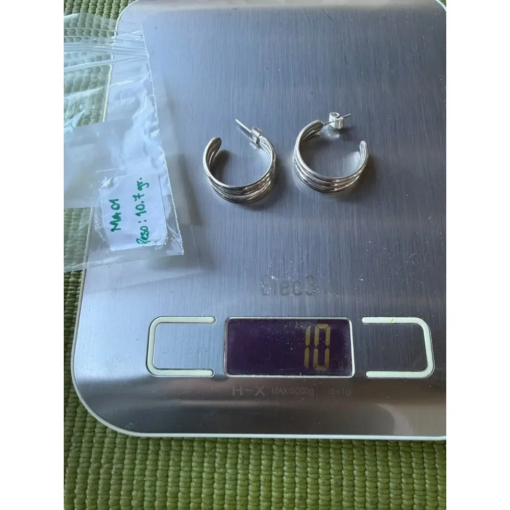 950 Sterling Silver Triple Wave Hoop Earrings 10.7g Modernist Peru NOS Unworn